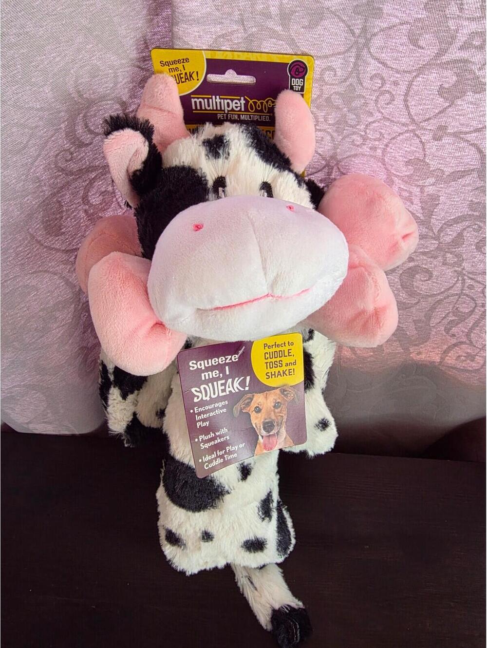 Multipet Swingin' Slevin Cow Dog Toy - White/Black - BNWT